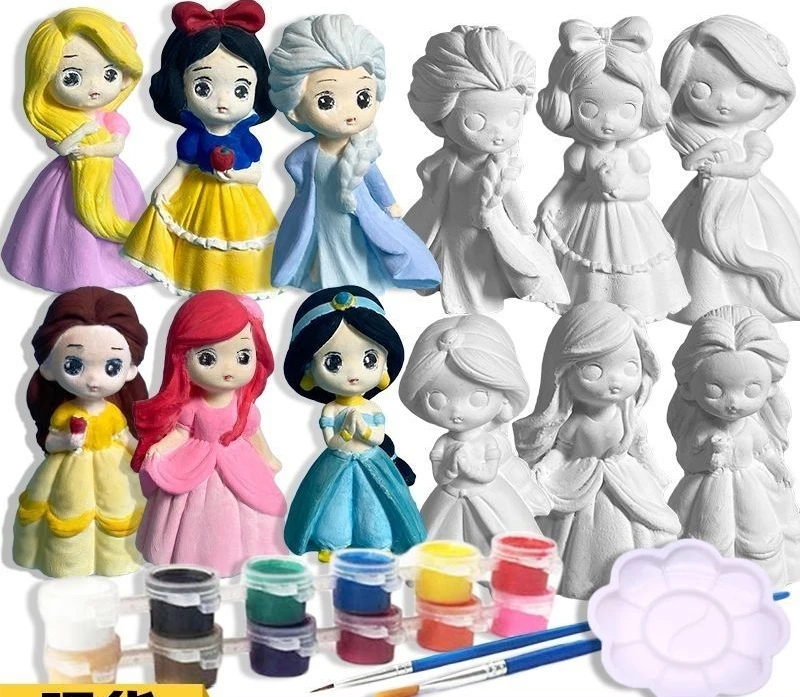 

Children Diy Hand-painted Graffiti Backpack Bear Princess White Embryo Plaster 3D Doll Coloring
