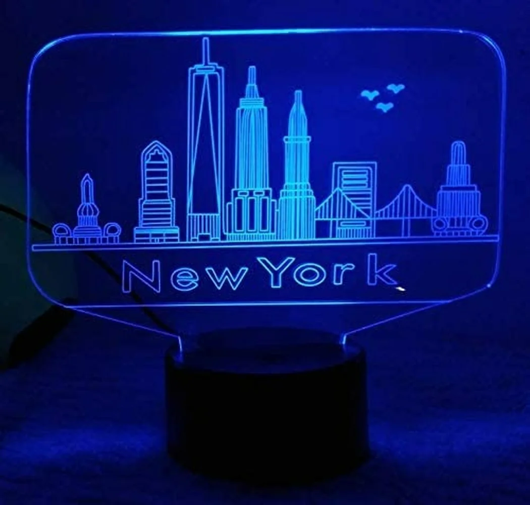 3D ночсветильник Нью-Йорк лампа с оптической иллюзией 7 цветов меняющая цвет