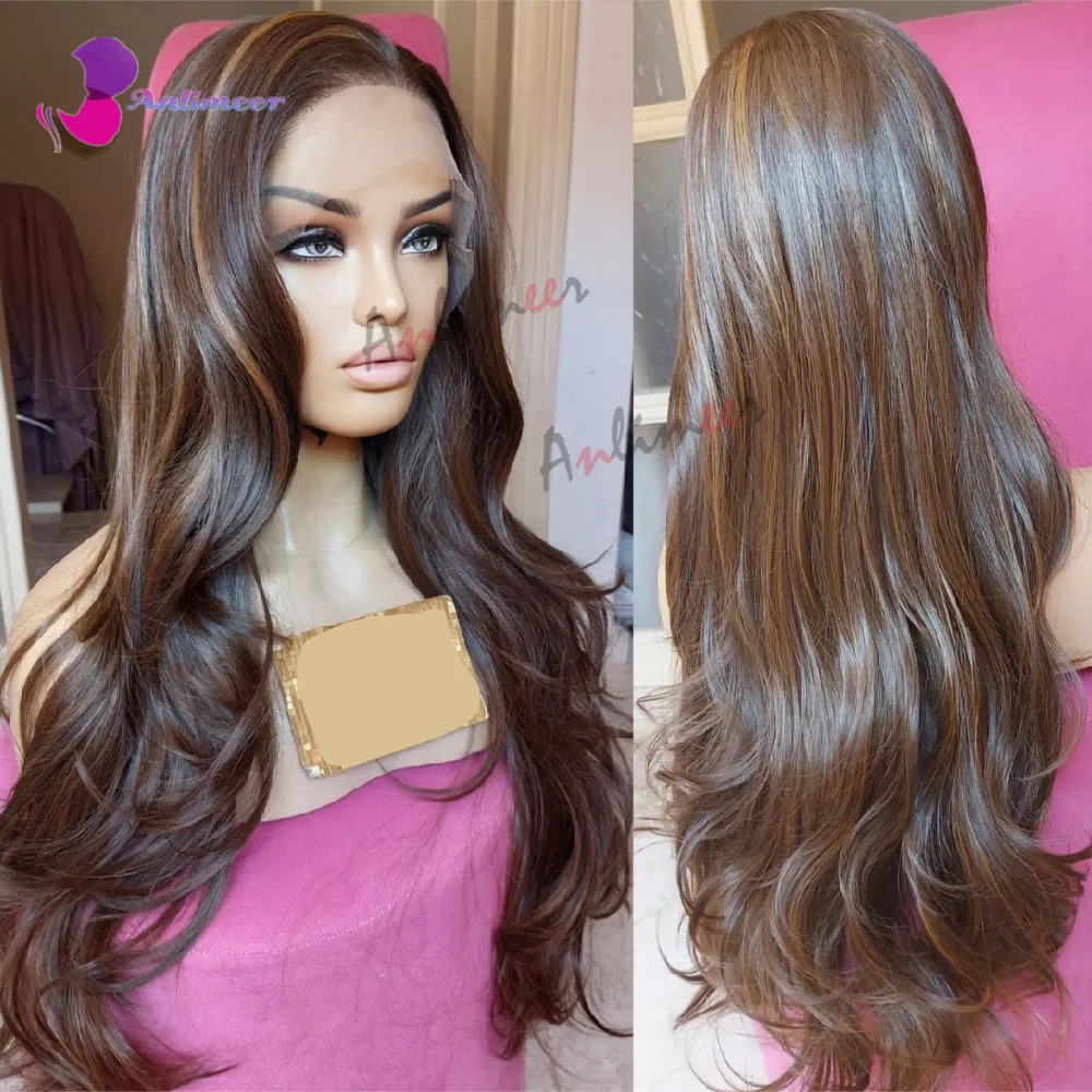 Chocolate Brown Lace Front Wig Human Hair Highlight Auburn Lace Front Wig Human Hair Natural Wave Brown Wig Human Hair Long Wig