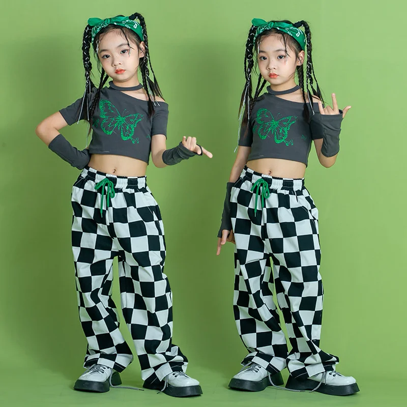 

Jazz dance clothes girls' catwalk trendy clothes hip hop hip hop dance suit navel exposed children's drum performance clothes