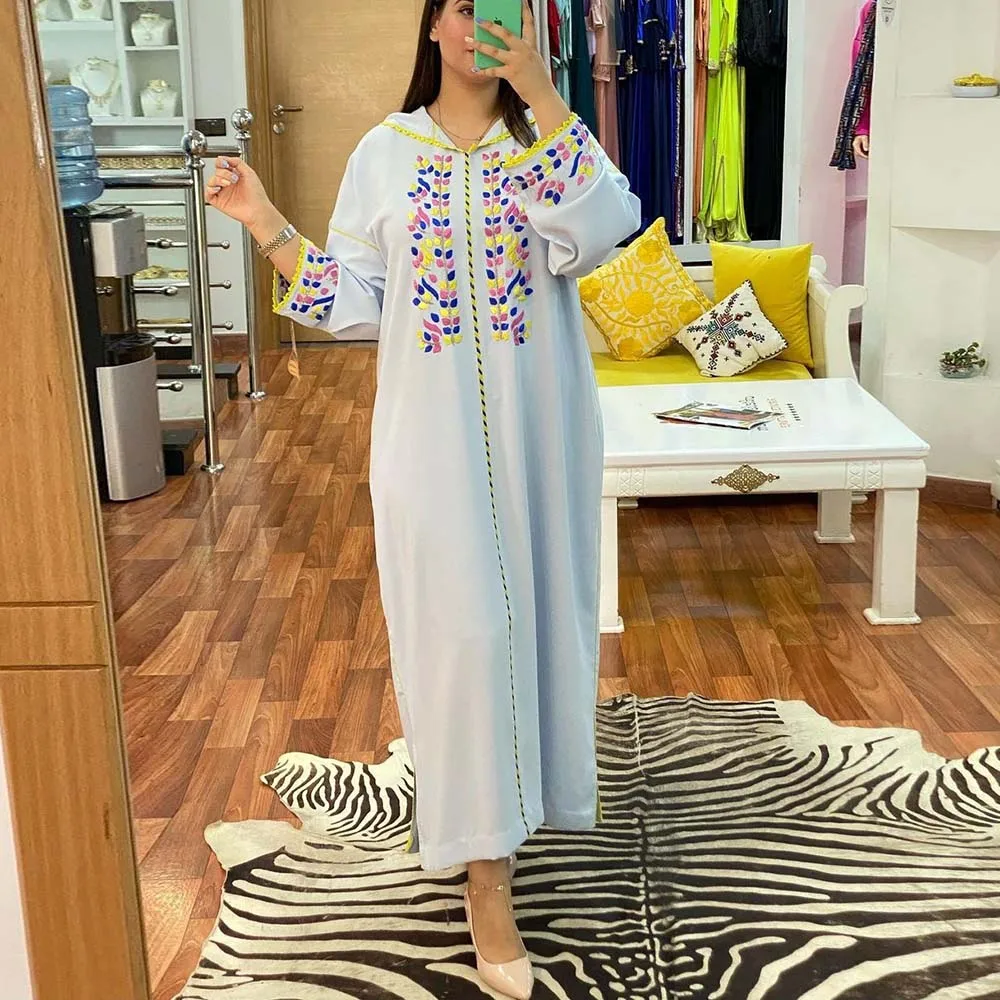 

Dubai Abaya Jellaba Dress Women Floral Embroidery Hooded Caftan Marocain Muslim Moroccan Turkey Islam Elegant Maxi Dresses 2022