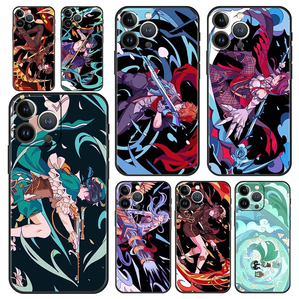

Cute Genshin impact Funda Phone Cases For iPhone 11 12 14 13 Pro Max Mini X XR XS 7 8 Plus SE Case Luxury Silicone Cover Coque