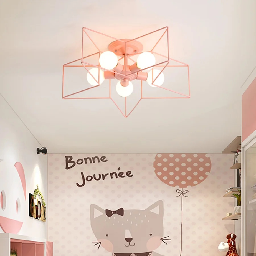 Buy Modern Children's Chandelier For Room Bedroom Home Kids Girl White Pink Star Ceiling Lamp Indoor Nordic Led E27 Light Fixtures on