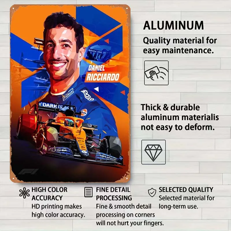 Даниэль Риккардо низкий поли металлический знак Спортивный постер кофе бар