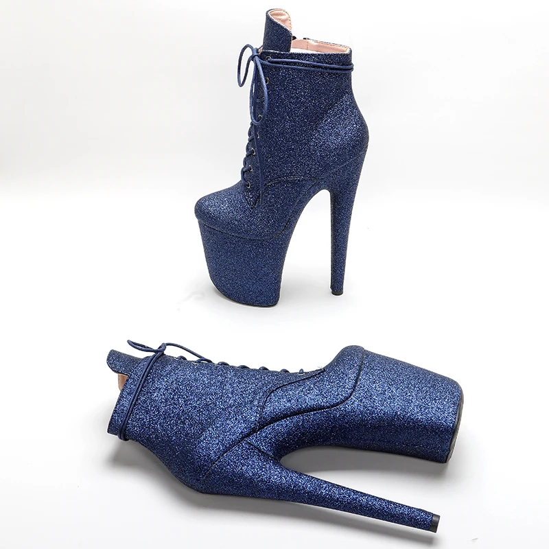 Leecabe 20cm/8inches  glittering PU  upper closed toe   High Heel platform   Pole Dancing boots