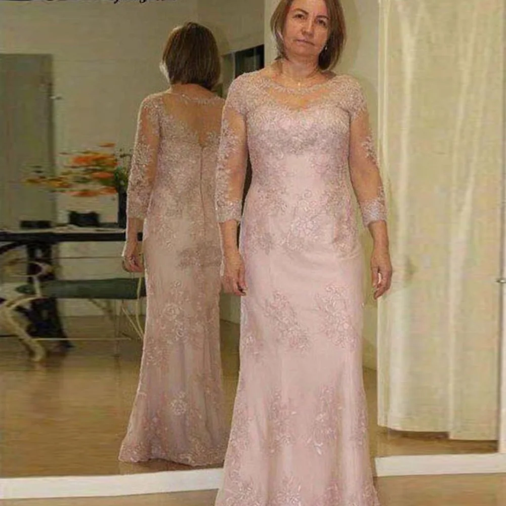 

Элегантное розовое платье-Русалка для матери невесты, с круглым вырезом и рукавом 3/4, платье для свадебной вечеринки, в пол, فستان ستان