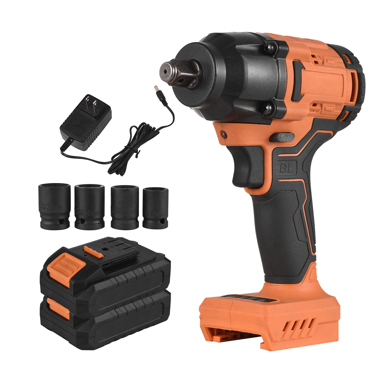 20V Cordless Brushless Impact Wrench with 1/2in Chuck Variable Speed 420N.m Torque Handheld Power Wrench with 4 Sockets