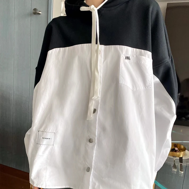 

22ss new Jil sweater sewn Shirt Top sander loose OS hooded minimalist design jacket