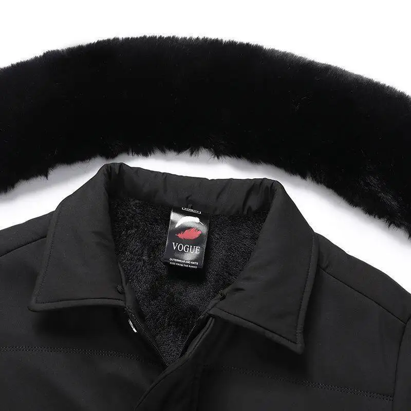 Mens Fur Collar Fleece Thick Parka Coat Autumn Winter New Thick Jackets with Removable Collar Fashion Casual Warm Overcoat Homme