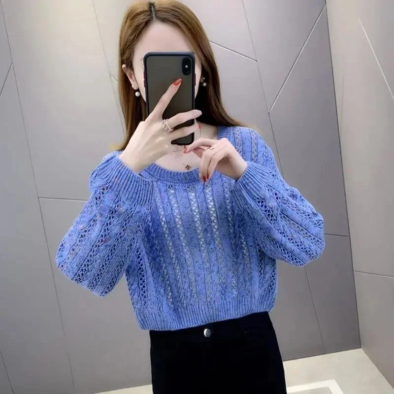 

Женский свитер, сезон осень-зима 2023, вязаные пуловеры с вырезами, рубашка с круглым вырезом, мягкая трикотажная одежда, Повседневные свитера A01