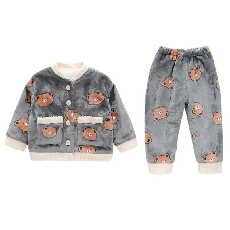 

Winter Pajama Sets for Baby Boys Clothes Cotton Thick Flannel Fleece Homewear Children Warm Cartoon Sleepwear Suit Loungewear