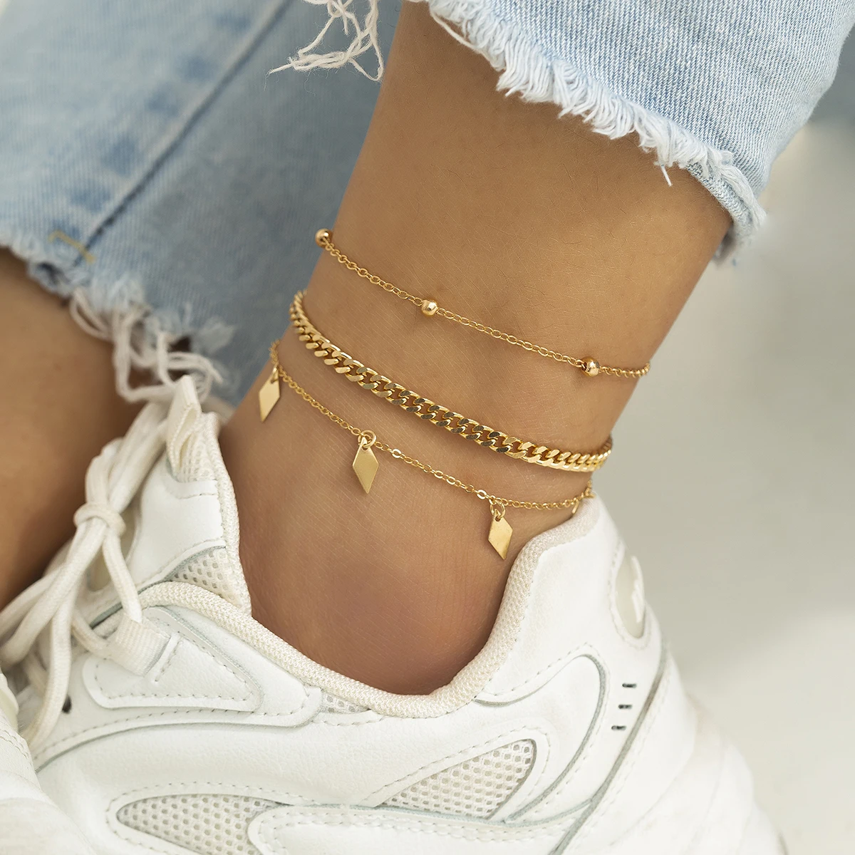 

3pcs/set Bohemia Moon Sequins Tassel Anklets Bracelet for Women 2022 Beach Charm Gold Color Thin Foot Chain Summer Jewelry