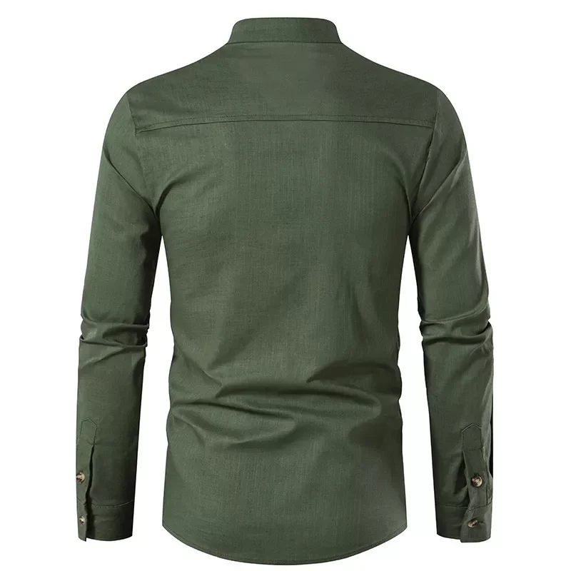 

2022New New Men's Slim Fit Cotton Linen Shirts Male Solid Color Long Sleeve Breathable Linen Shirt Tops S-2XL