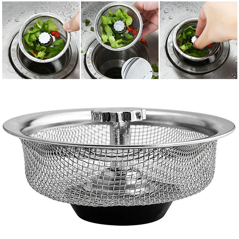 

Silver Stainless Steel Sink Strainer Washbasin Strainer Sewer Drain For Filtering Garbage Hair Prevent Clogging Kitchen Supplies