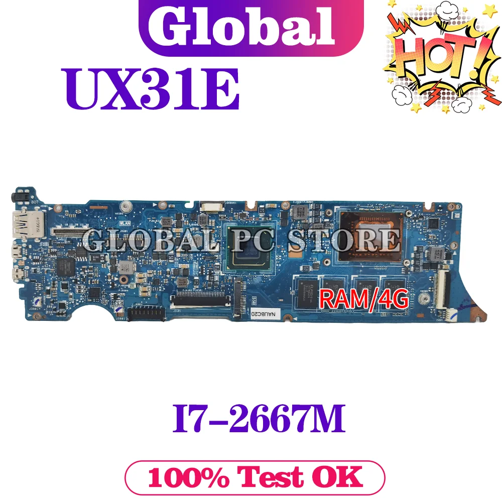 Kefu Ux31e Placa-mãe Original para Asus Ux31 Ux31e Portátil Placa-mãe com I72667m 4g Ram Placa-mãe Teste ok
