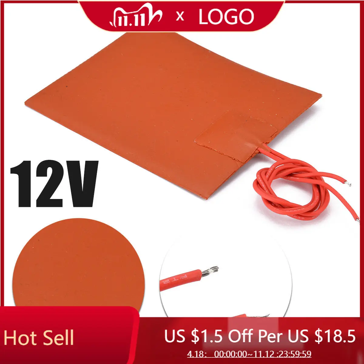 

Силиконовая нагревательная Подушка 12 В постоянного тока 80x100 мм 20 Вт, гибкая Водонепроницаемая силиконовая нагревательная подушка для нагр...