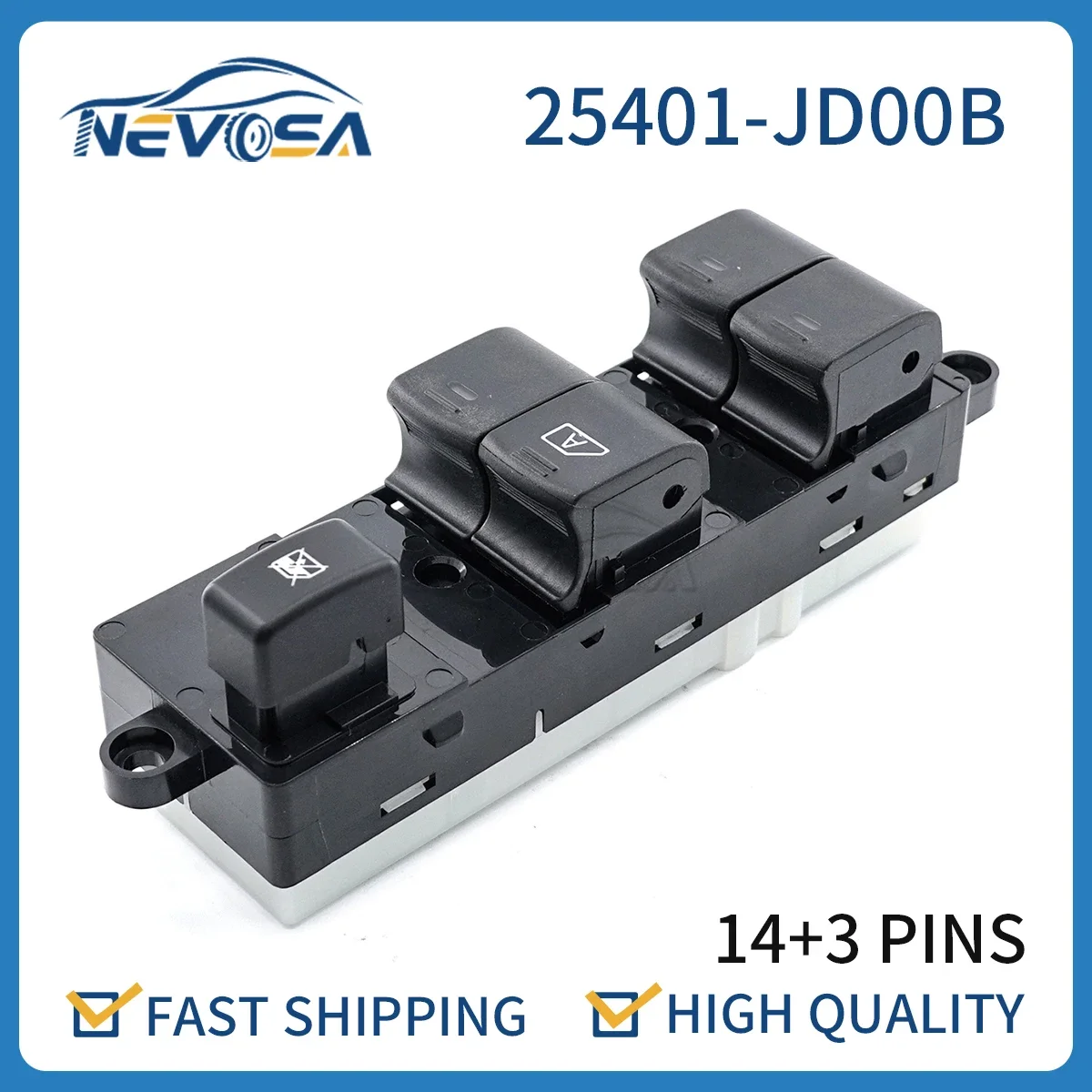 

Nevosa 25401-JD00B передний левый переключатель управления стеклоподъемником для Nissan Pathfinder Navara Qashqai 14 + 3 контакта 25401-4X01D 25401-BR00B