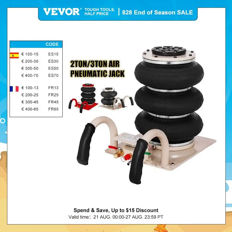 VEVOR 2 / 3 Ton Car Jack Double / Triple Bag Air Jack Pneumatic Jack Fast Lifting Height 30 / 40CM Van SUV Car Lift Repair Tool
