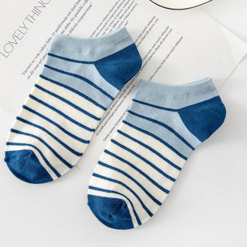 5 Pairs Summer Men Invisible Socks Casual Striped Sports Street Preppy Style Couples Socks Breathable Sports Short Boat Socks