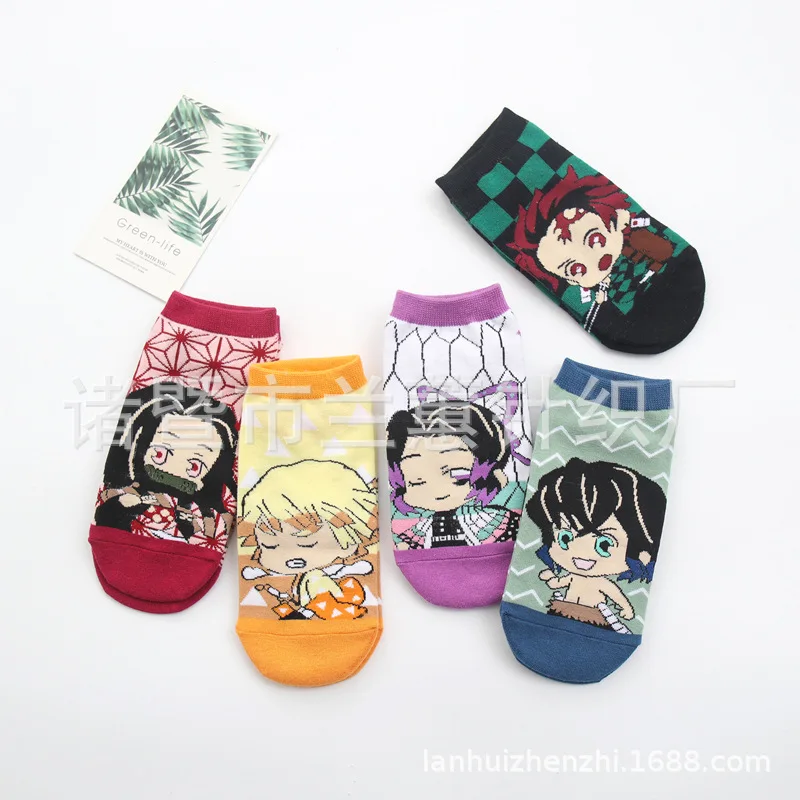 Anime Demon Slayer Socks Japanese Anime Socks Straight Low Cut Socks 5-color Cartoon Boat Socks 2022