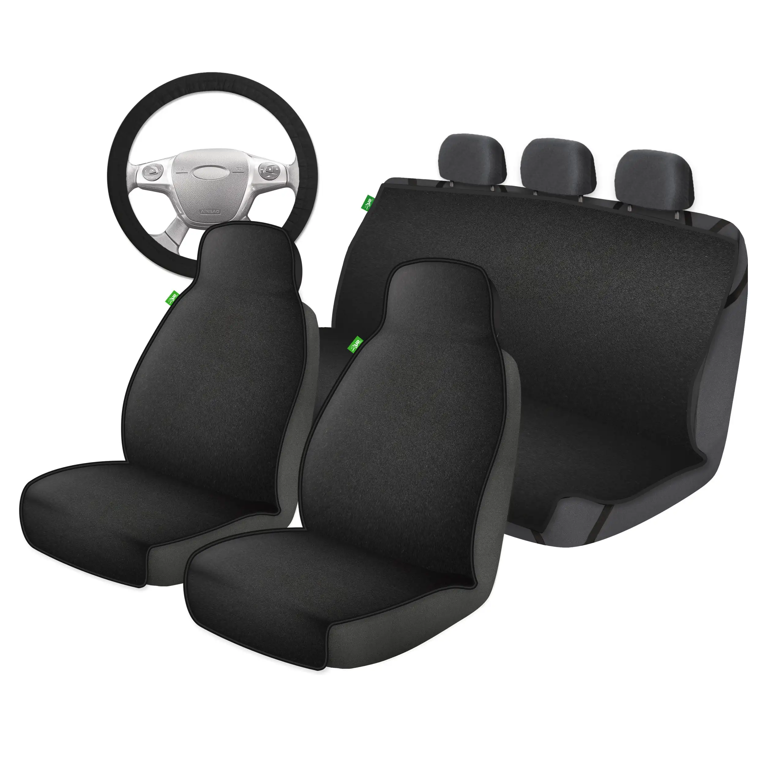 

Universal Fit 4 Piece Seat and Steering Wheel Cover, Black