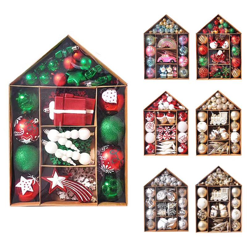 

70pcs/box Assorted Christmas Ball Ornaments Shatterproof Hanging Ball Decorations with Hooks Seasonal Pendants for Holiday Party