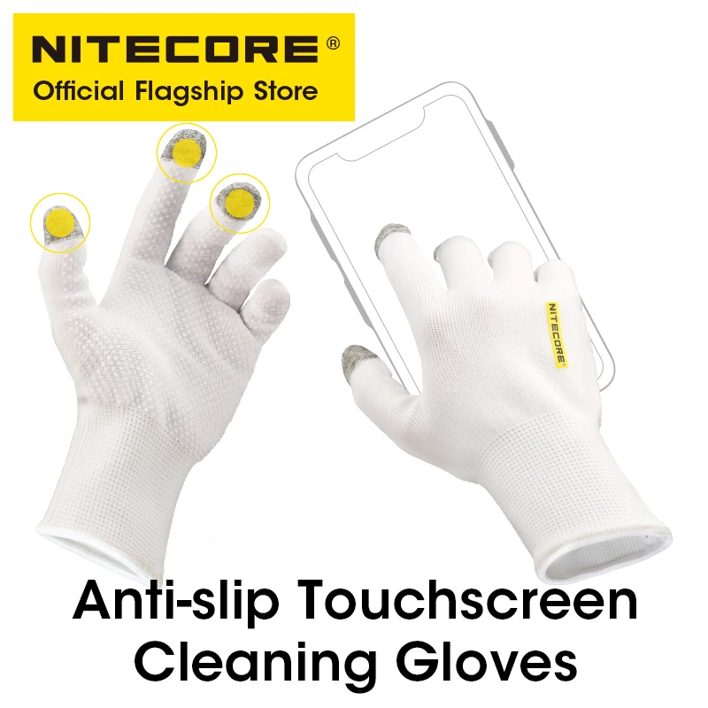 NITECORE NC-CK009 Anti-slip Touchscreen Gloves White Breathable Full Finger Camera Cleaning Glove Nylon Graphene for Men Women