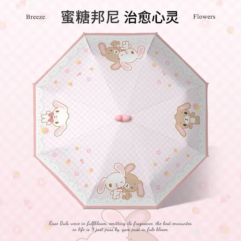 Фото Мини-зонтик Sanrio Sugarbunnies, оригинальный автоматический складной солнцезащитный зонт, солнечный дождливый зонт с рисунком Kawaii №5