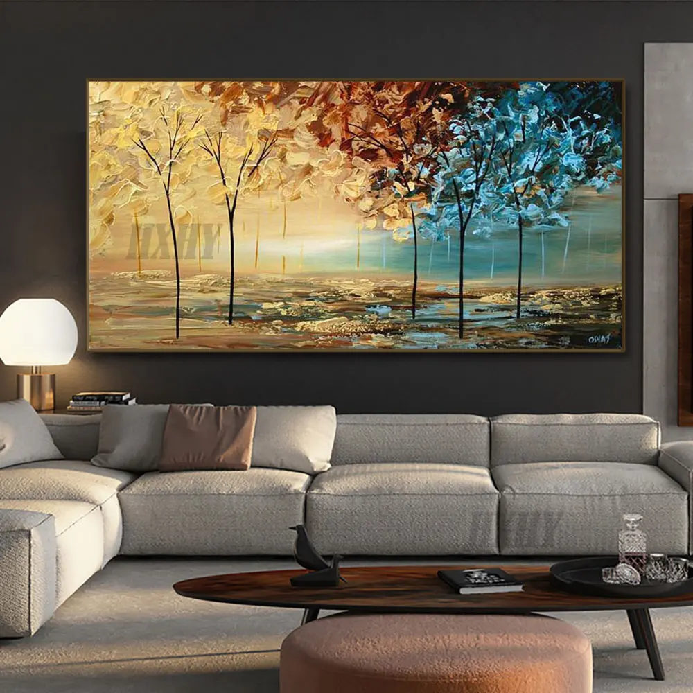 

Ручная роспись Абстрактная масляная живопись коричневое дерево Горизонтальное холст искусство современный осенний пейзаж Ручная работа к...