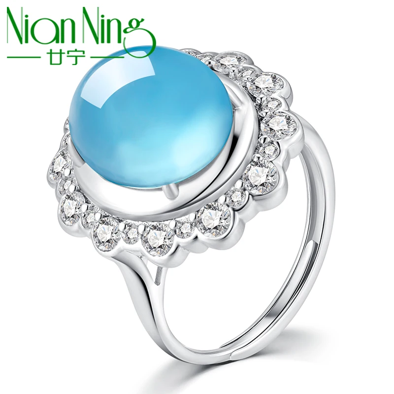 

HEPIDEM 100% Оригинальные женские серебряные кольца 2022 с аквамарином, модные женские кольца 3533 большого размера с синим камнем, драгоценными кам...