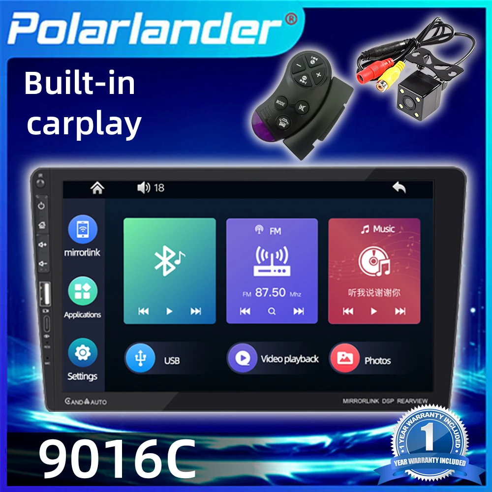 

PolarLander Car Multimedia Player USB / AUX / TF Mirror link WINCE 1DIN 9'' FM Bluetooth MP5 Player Touch Capacitive Screen