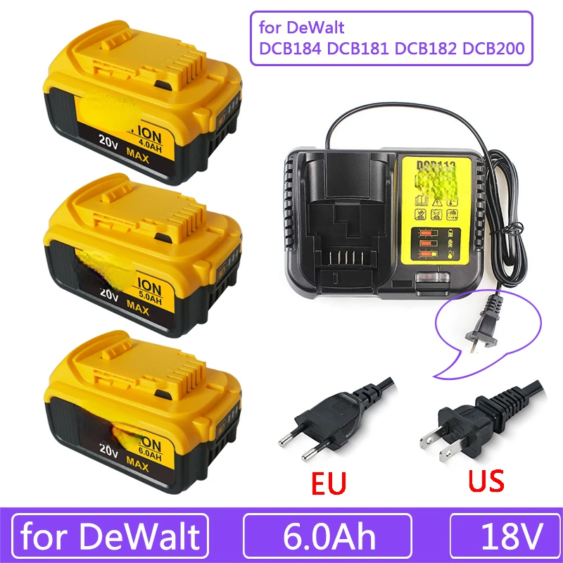 

Новый Сменный аккумулятор для электроинструмента DeWalt DCB184 DCB181 DCB182 DCB200 20 в 6A 18 в с зарядкой, 18 в