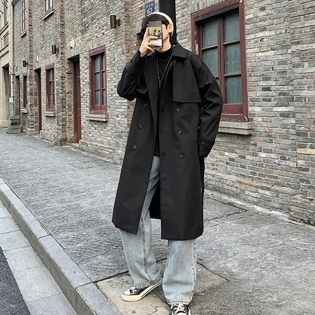 

Cool Men Winter Coat Oversized Outwear Mid Length Men Trench Coat Solid Color Cardigan Autumn Trench Coat for Dating