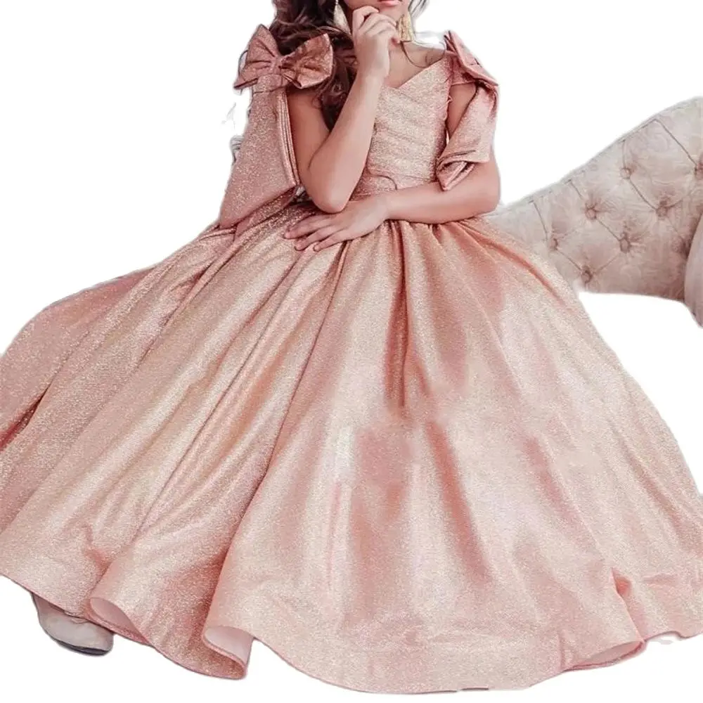 

Розовые Платья с цветочным рисунком для девочек на свадьбу, милые блестящие длинные официальные платья для девочек с бантом