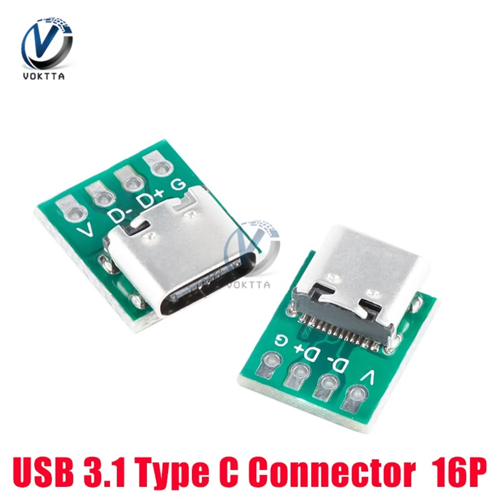 

TYPE-C Female Connector Test Board Double-sided Forward and Reverse Plug USB3.1 16P To 2.54 High Current Power Adapter Board