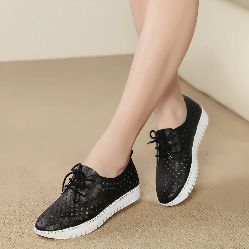

2022 Summer sneaker women platform shoes female Genuine Leather Walking flat sandals for women Breathable Comfort Vacation shoes