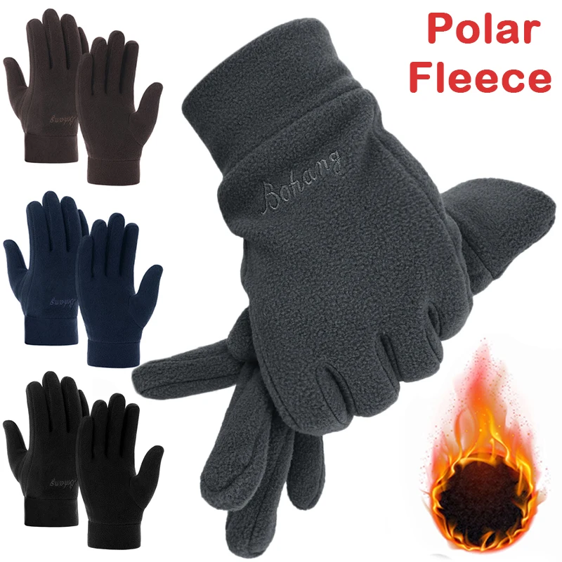 2022 Men's Winter Gloves Solid Women Outdoor Polar Fleece Thick Warm Cold Gloves Motorcycle Cycling Wrist Glove black Mittens