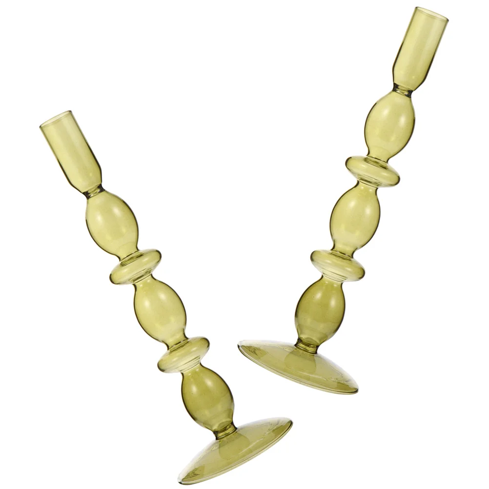 

2 Pcs Nordic Decor Ornaments Decorative Holder Holders Candlestick French 2.5X9X26.5CM Style Glass Green Small