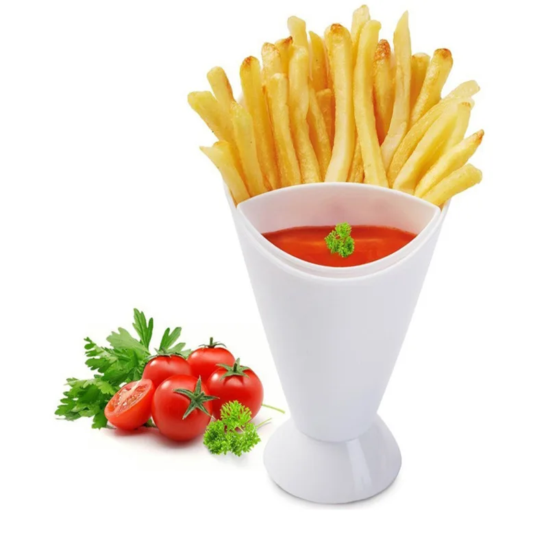 

Potato Chip Cone Holder Cups Home Kitchen Potato Tool Tableware 2 in 1 French Fry Cone with Dipping Cup
