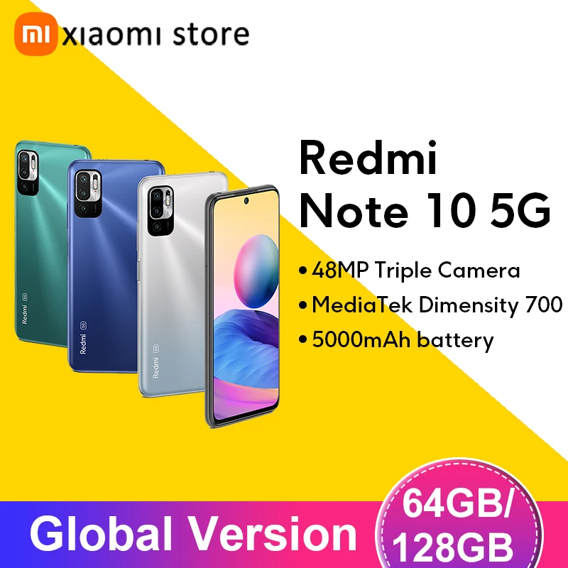  Смартфон Xiaomi Redmi Note 10, телефон, 4 Гб 64 Гб/128 ГБ, 700 дюймов, 90 Гц, камера 48 МП, 5000 мАч 