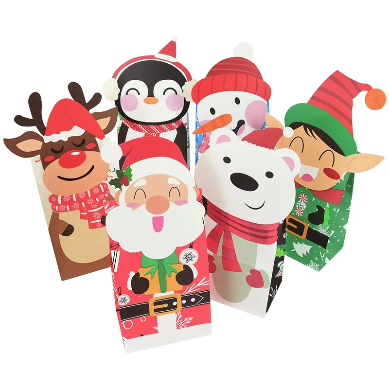 

24pcs Christmas Gift Bag Kraft Paper Candy Cookies Bag With Sticker Santa Claus Food Packing Bags Xmas Birthday Party Decoration