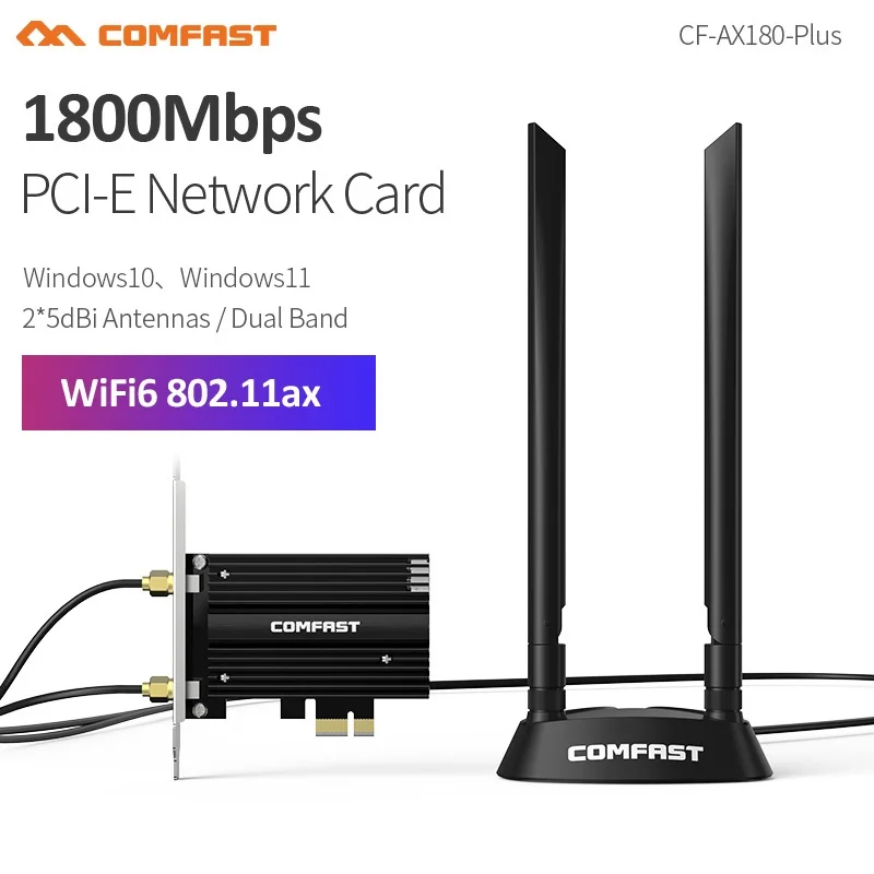 

Сетевая карта Comfast, 1800 Мбит/с, два диапазона, 2,4 ГГц и 5,8 ГГц, Wi-Fi 6 PCI-E