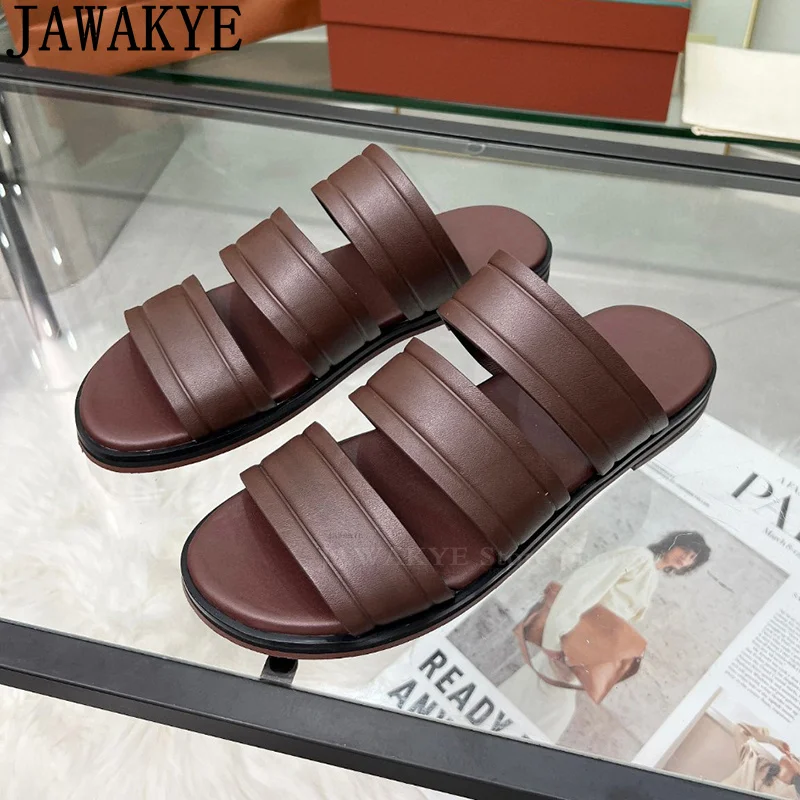 Сандалии мужские из натуральной кожи туфли с круглым открытым носком