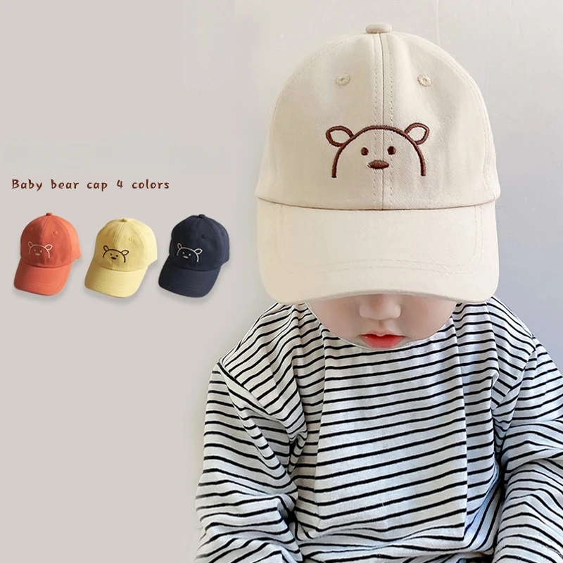 

Детская однотонная бейсболка, детские шапки от солнца, Детская Хлопковая дышащая шапка, регулируемые шапки для мальчиков и девочек, вышитая мишка