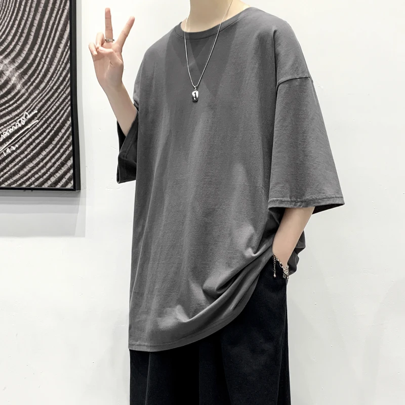 

LAPPSTER-Youth Men 100% Cotton Harajuku Graphic Solid T Shirts 2022 Mens White Classical Tee Male Oversized Vintage O-Neck Tops