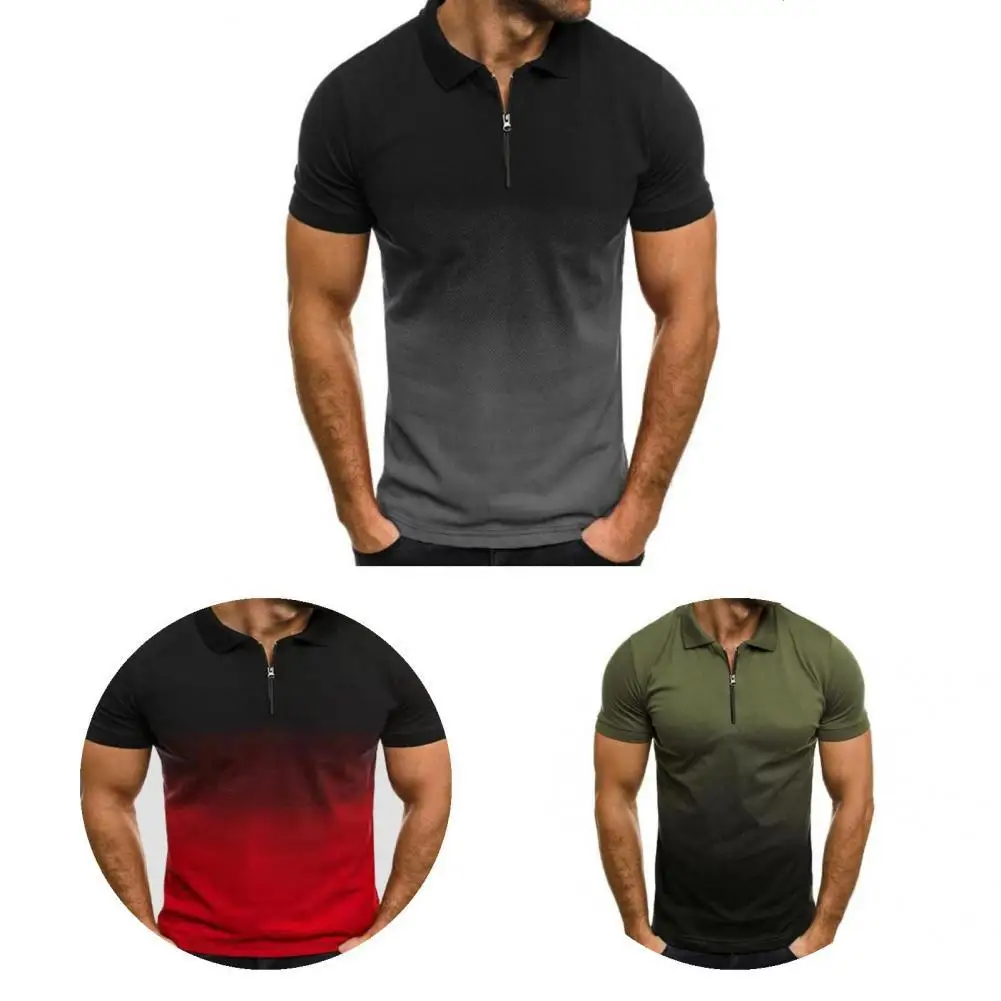 

Chic Men Top Handsome Simple Men Shirt Gradient Color Breathable Men Top