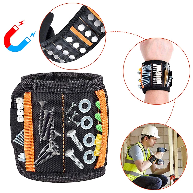 Magnetic Wristband with Pockets 15 Grid Powerful Tool Bag for Screws Repair Tools Kit Storage Organizer Tool Belt
