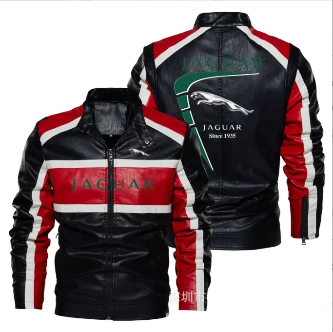 Кожаная куртка Jaguar Logo Мужская зимняя флисовая мотоциклетная из искусственной