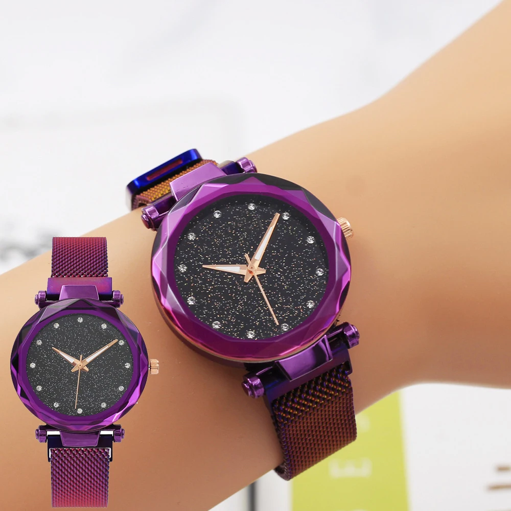

New Starry Sky Watch Women Diamond Luxury Watches Top Design Magnet Buckle Convenient Clock Mesh Quartz Wristwatches Gift Ladies
