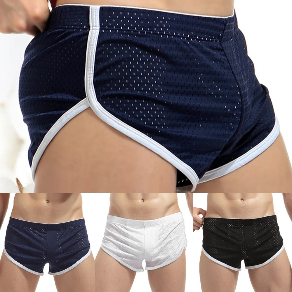 

Mens Casual Boxer Briefs Arrow Pants Breathable Mesh Sports Shorts Pajamas Skin-friendly Underwear Solid Underpants Sport Pants